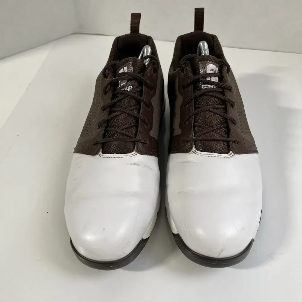 FootJoy FJ Contour Fit Golf Shoes White Brown Leather Spiked Men Size 11M 54096